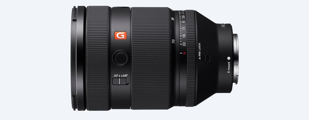 Product image showing left side view of the lens with G Master logo