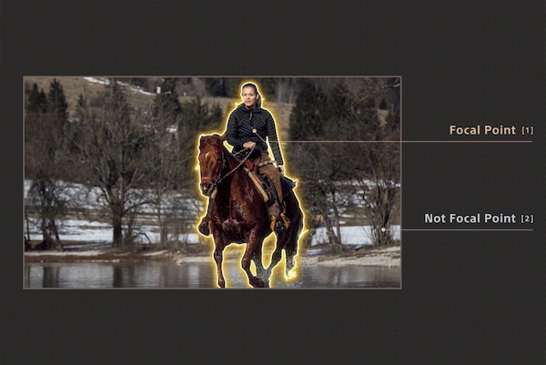 Image of a person riding a horse, showing the focal point of the scene and where the focal point is not