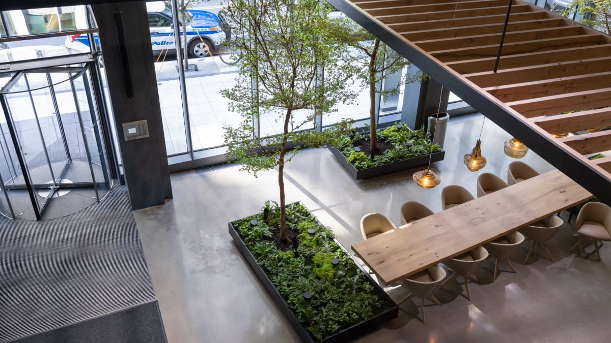 Overhead image of a lobby with natural lighting