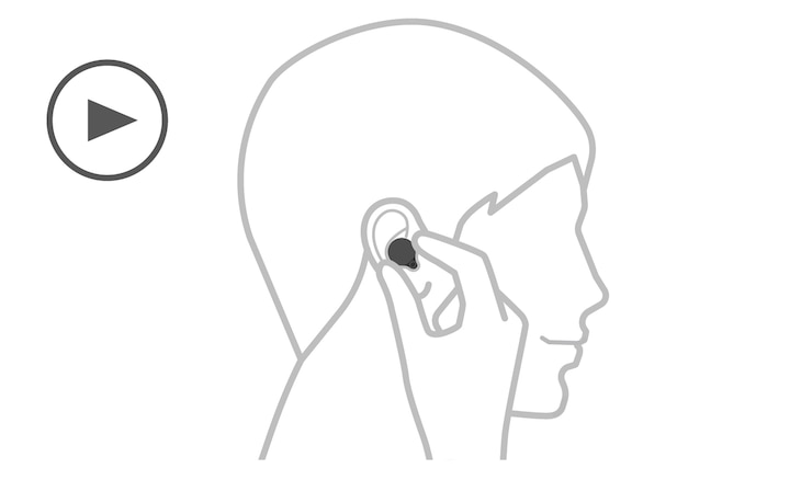 Diagram showing a person putting LinkBuds S back in ear to resume music