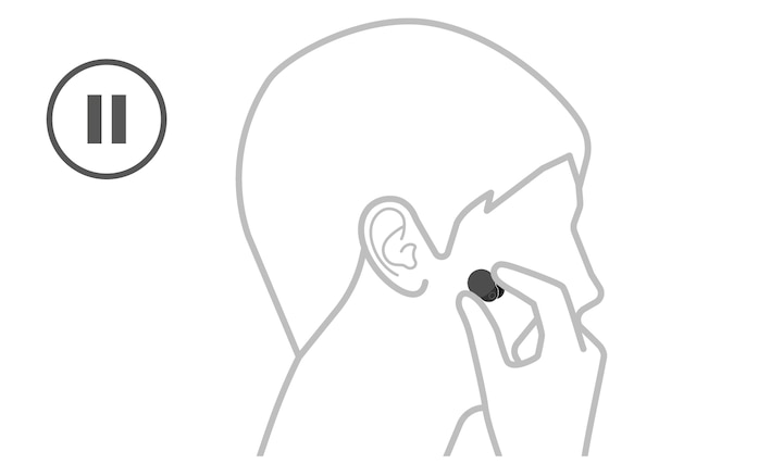 Diagram showing a person taking LinkBuds S out of ear to pause music