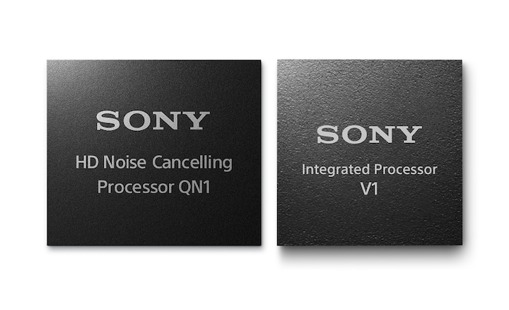 Dual image showing chips of HD Noise Cancelling Processor QN1 and Integrated Processor V1 side-by-side