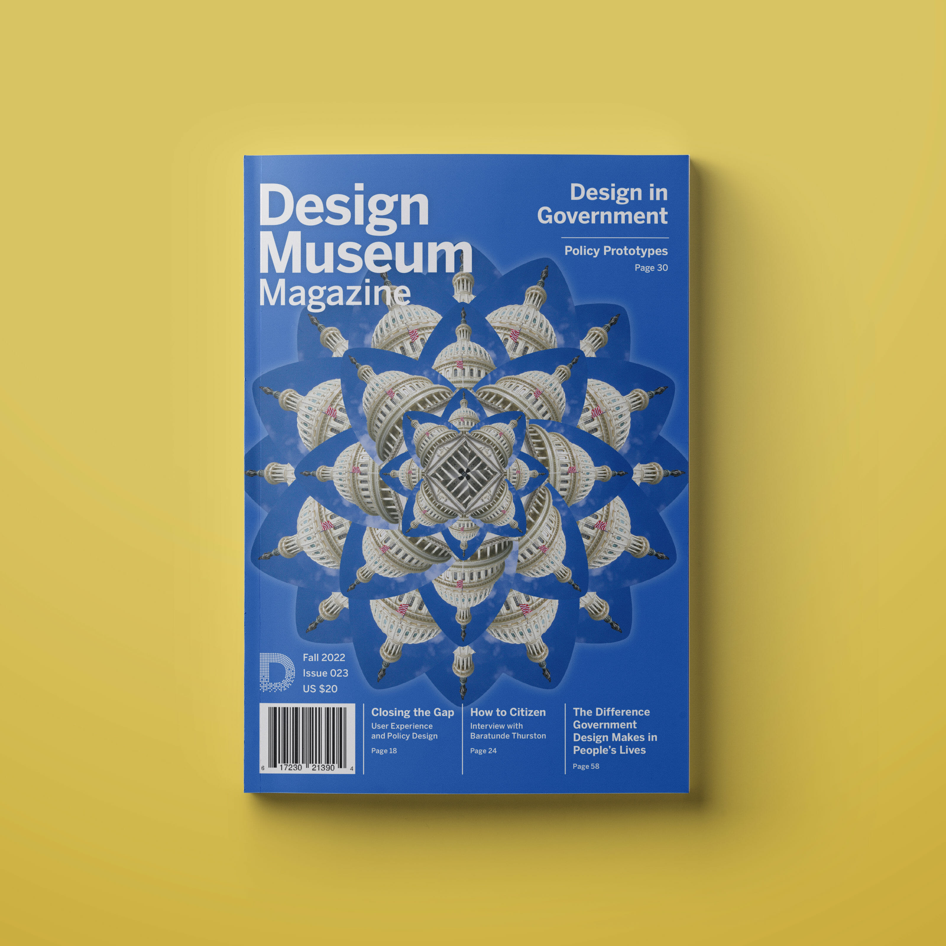 Design in Government Issue on a yellow background