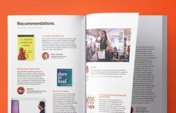 Open Magazine with Recommendations Header and Books