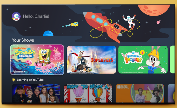 Screenshot showing content for children on Google TV.