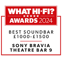 What Hi-Fi? Awards 2024 badge for Best Soundbar awarded to BRAVIA Theatre Bar 9.