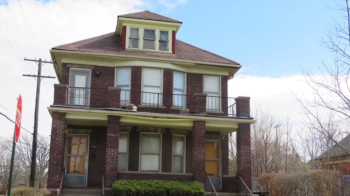 Exterior, sidewalk view of the Rosa and Raymond Parks Flat in Detroit, MI